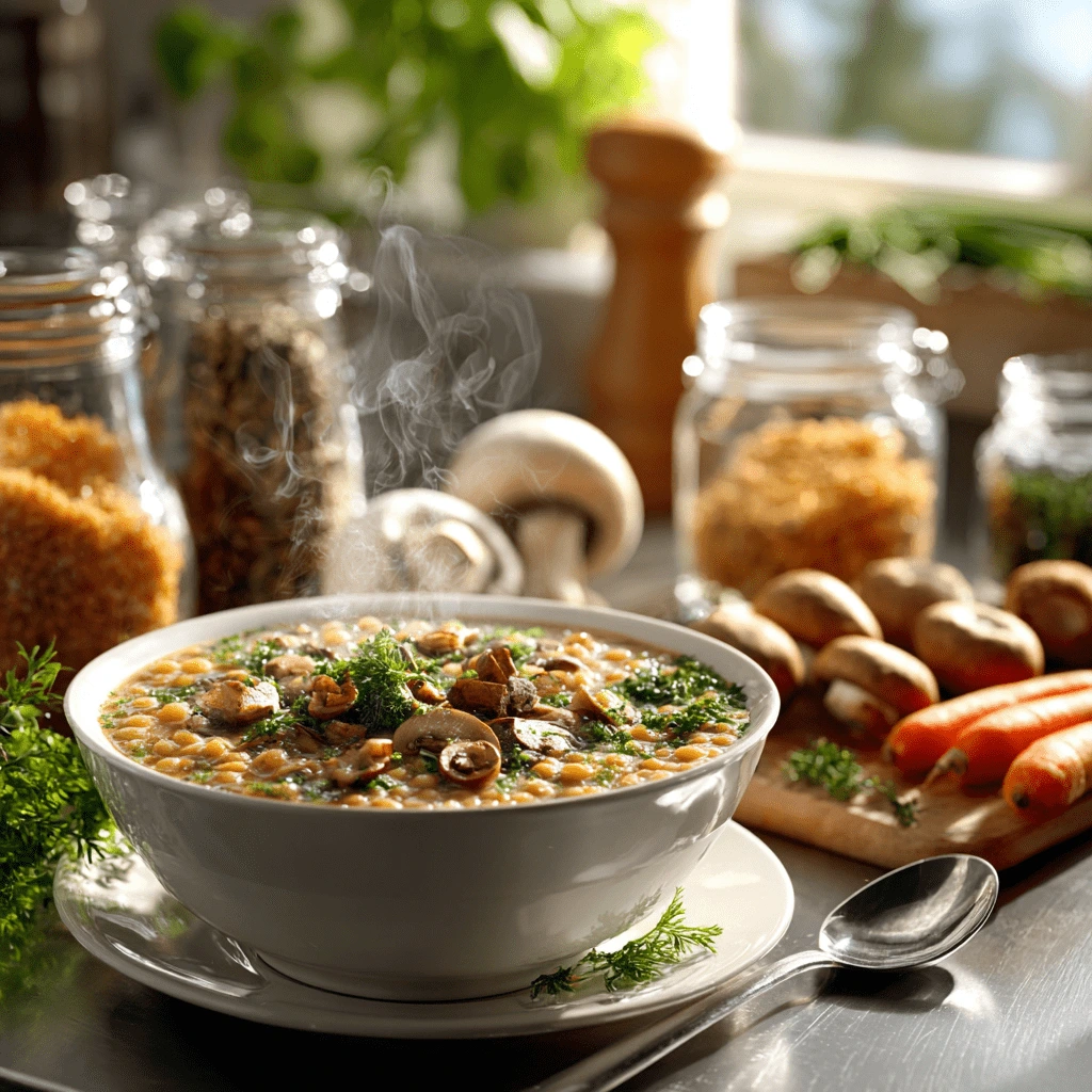 Creamy Mushroom Pearl Couscous Soup photography