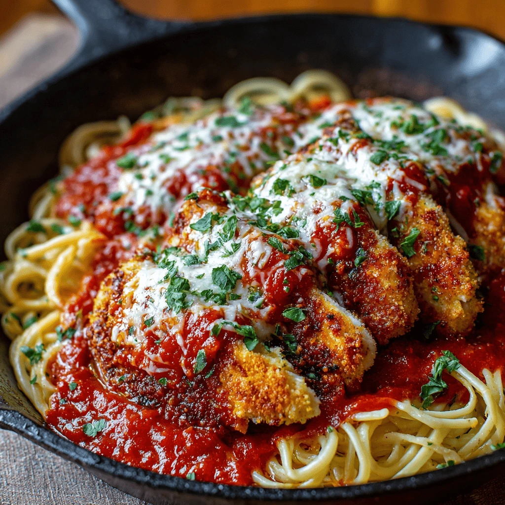 Chicken parmesan in frypan ready to eat