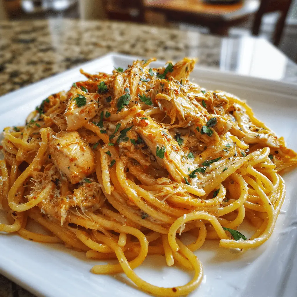 chicken spaghetti in plate