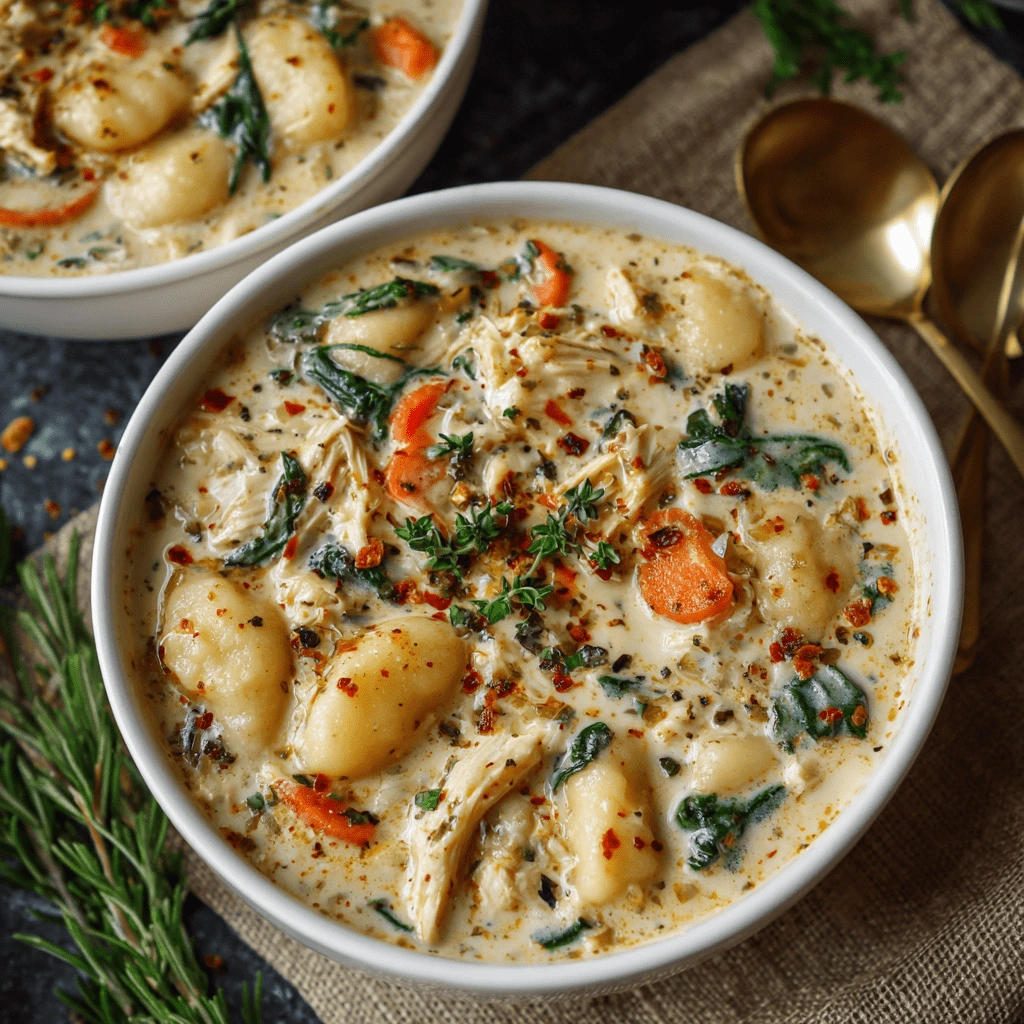 Creamy vegan chicken gnocchi soup