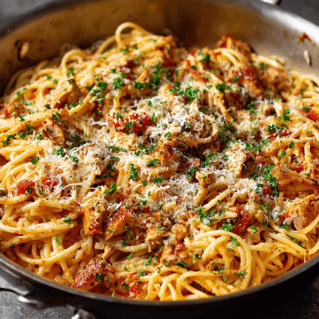 chicken spaghetti in pan