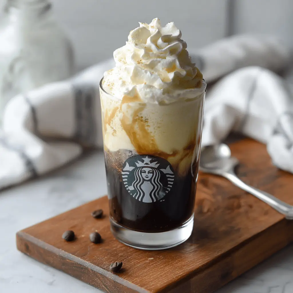 starbucks affogato cofee with icecream in glass ready to eat