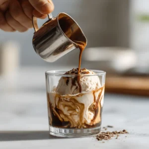 A_close up real life kitchen scene showing a_hand pouring coffee in glass