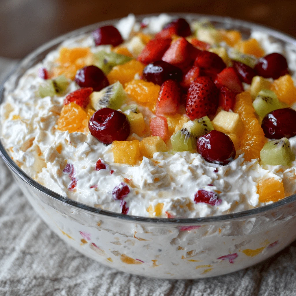fruite fluff salad in big glass bowle