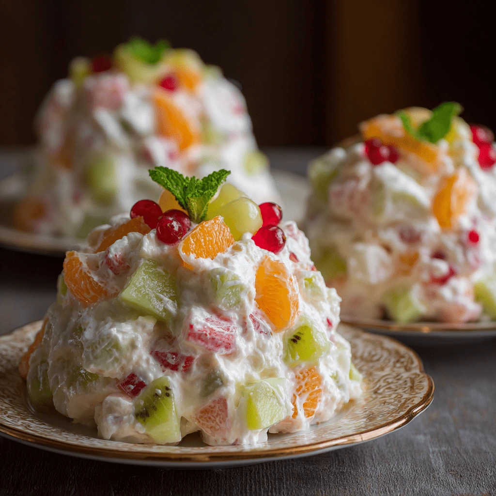 fruit fluff salad in serving plates