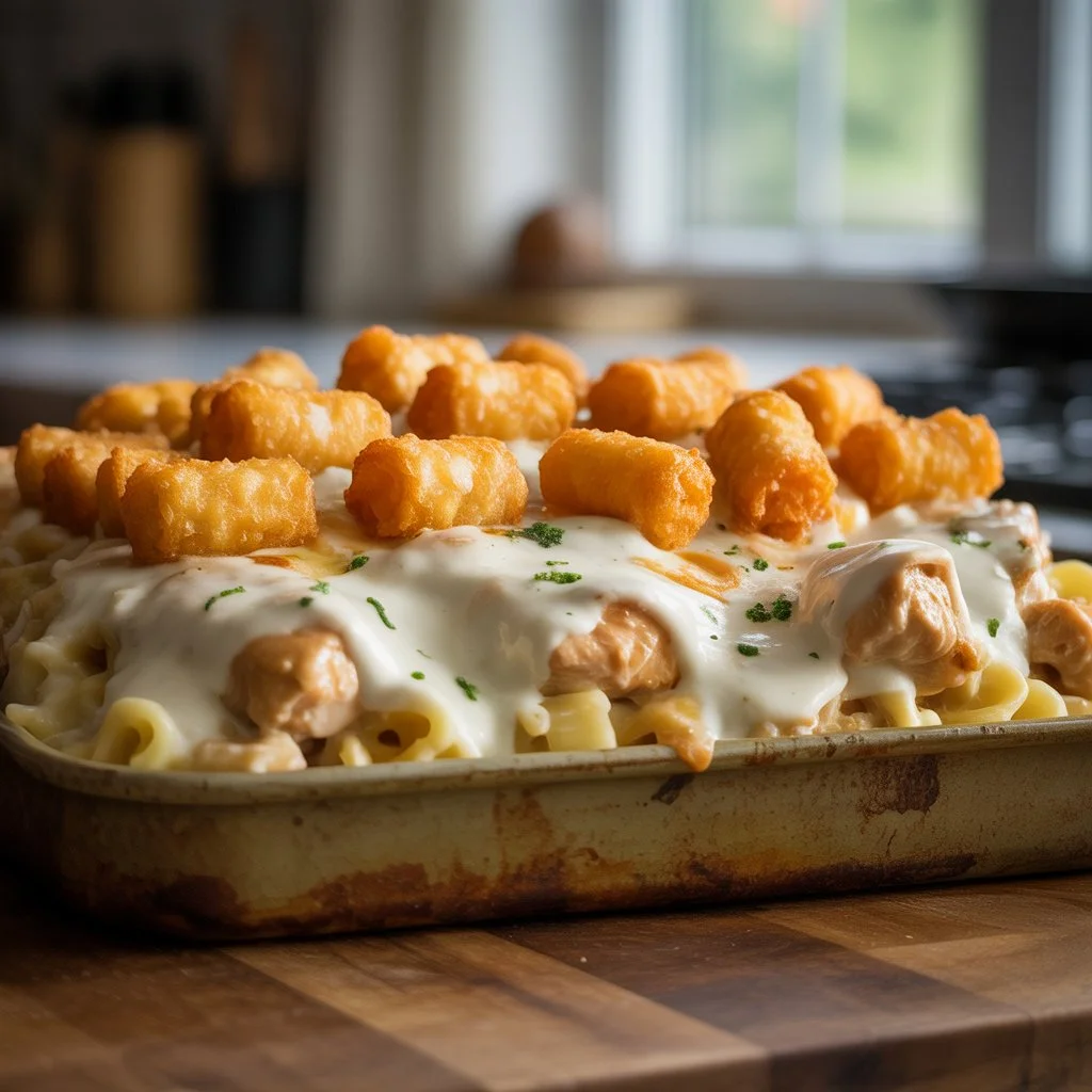 Chicken Alfredo Tater Tot Casserole 2 Chicken Alfredo Tater Tot Casserole