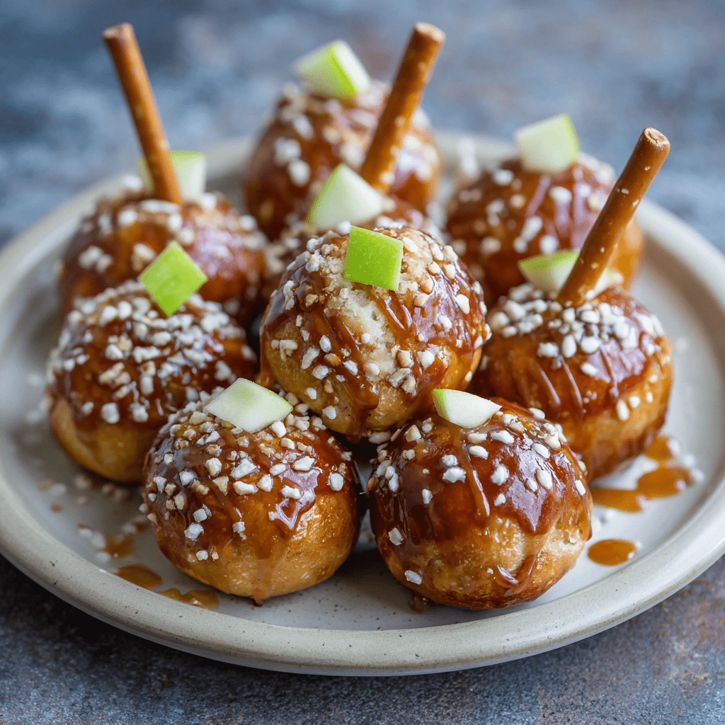Delicious Caramel Apple Pretzel Bites Recipe 5 apple pretzel bites in plate