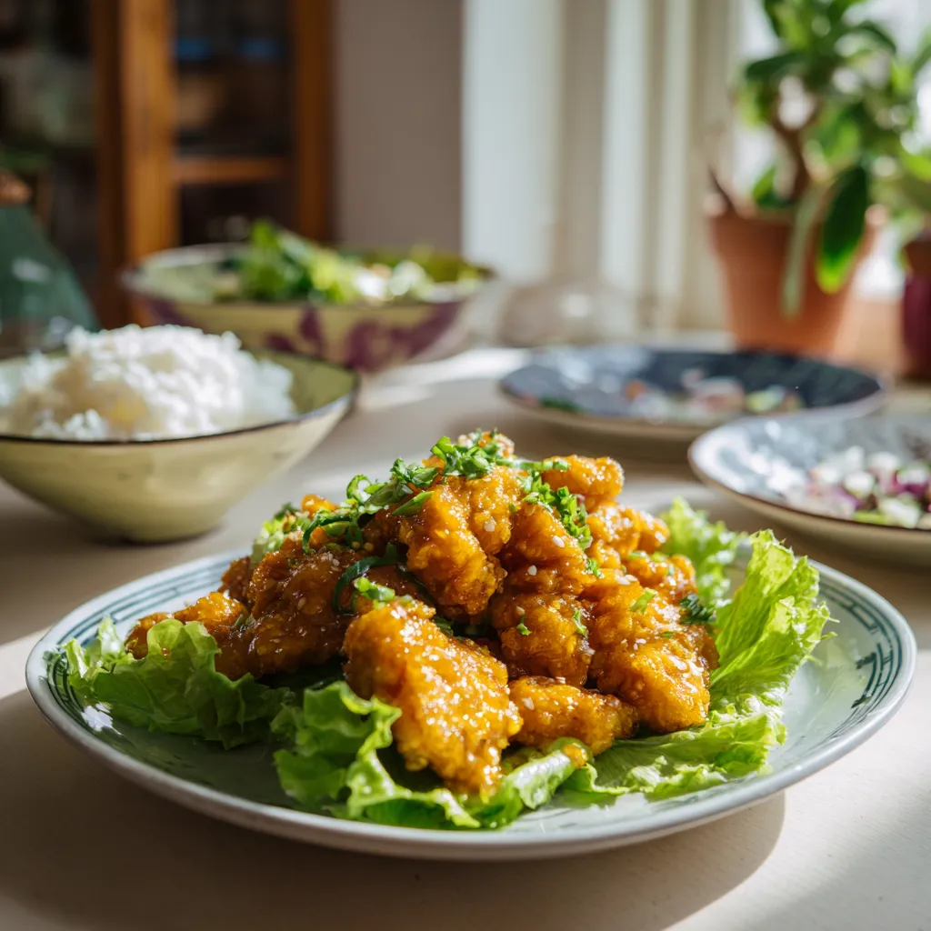 serving Bang Bang Chicken on dinner table