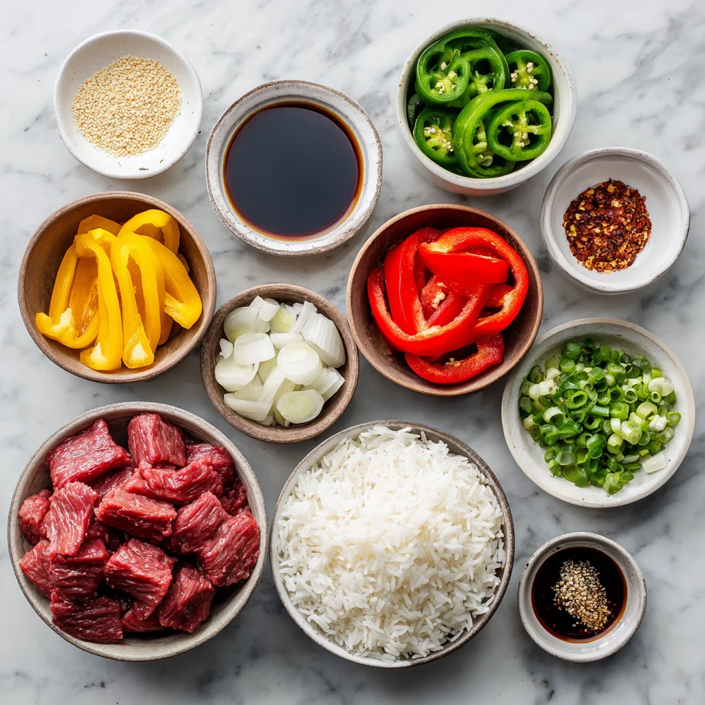 Beef and Pepper Rice Bowl – Savory, Colorful, and Comfortingly Simple 2 ingredients Beef and Pepper Rice Bowl