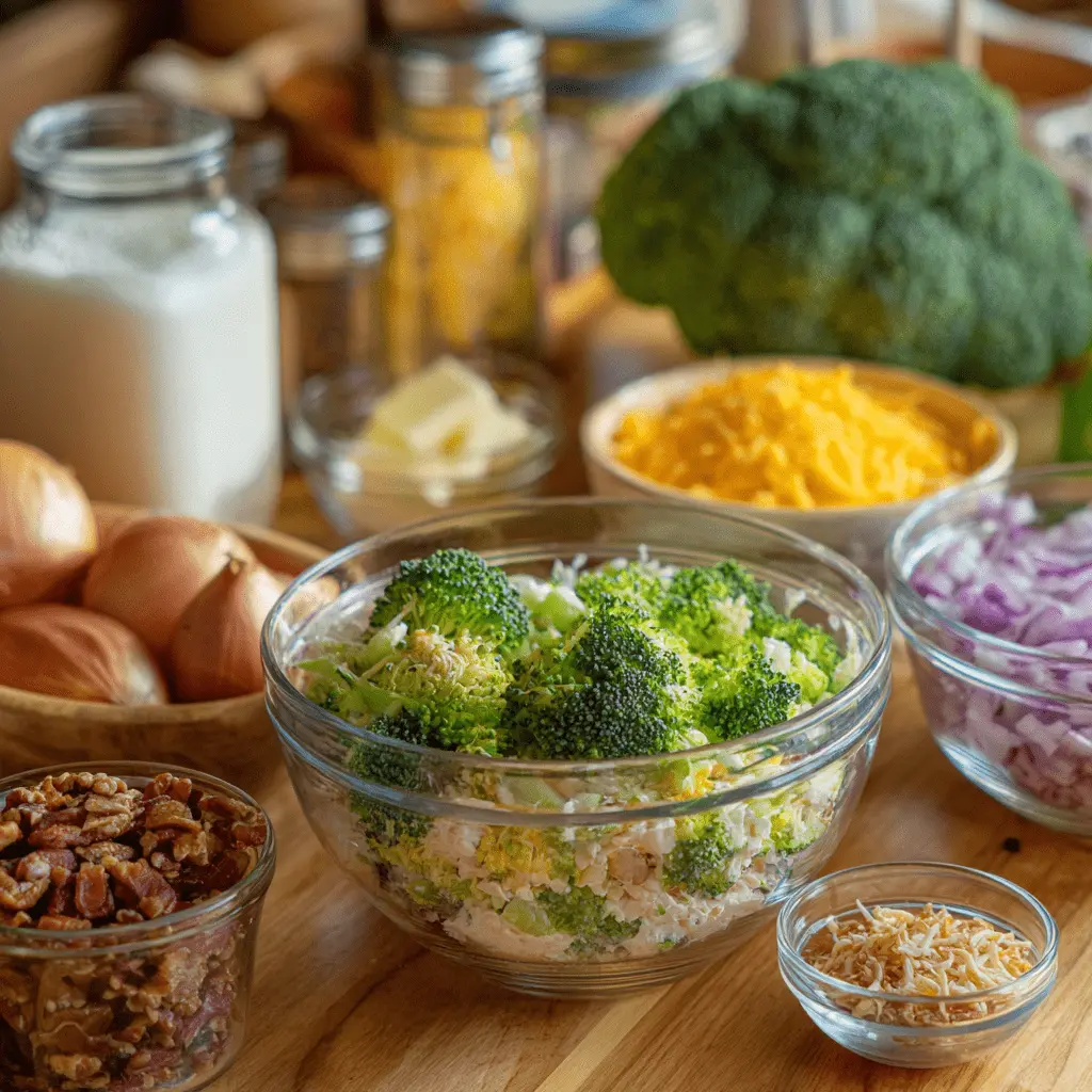 Amish Broccoli Salad — A Crunchy, Creamy & Old-Fashioned Family Favorite! 3 Amish Broccoli Salad ingredients