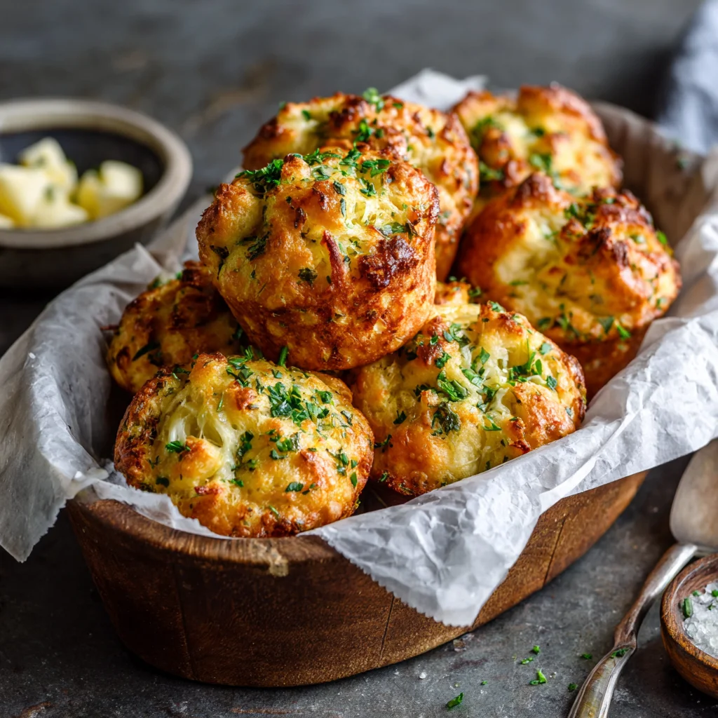 Cheese garlic muffins baking in oven
