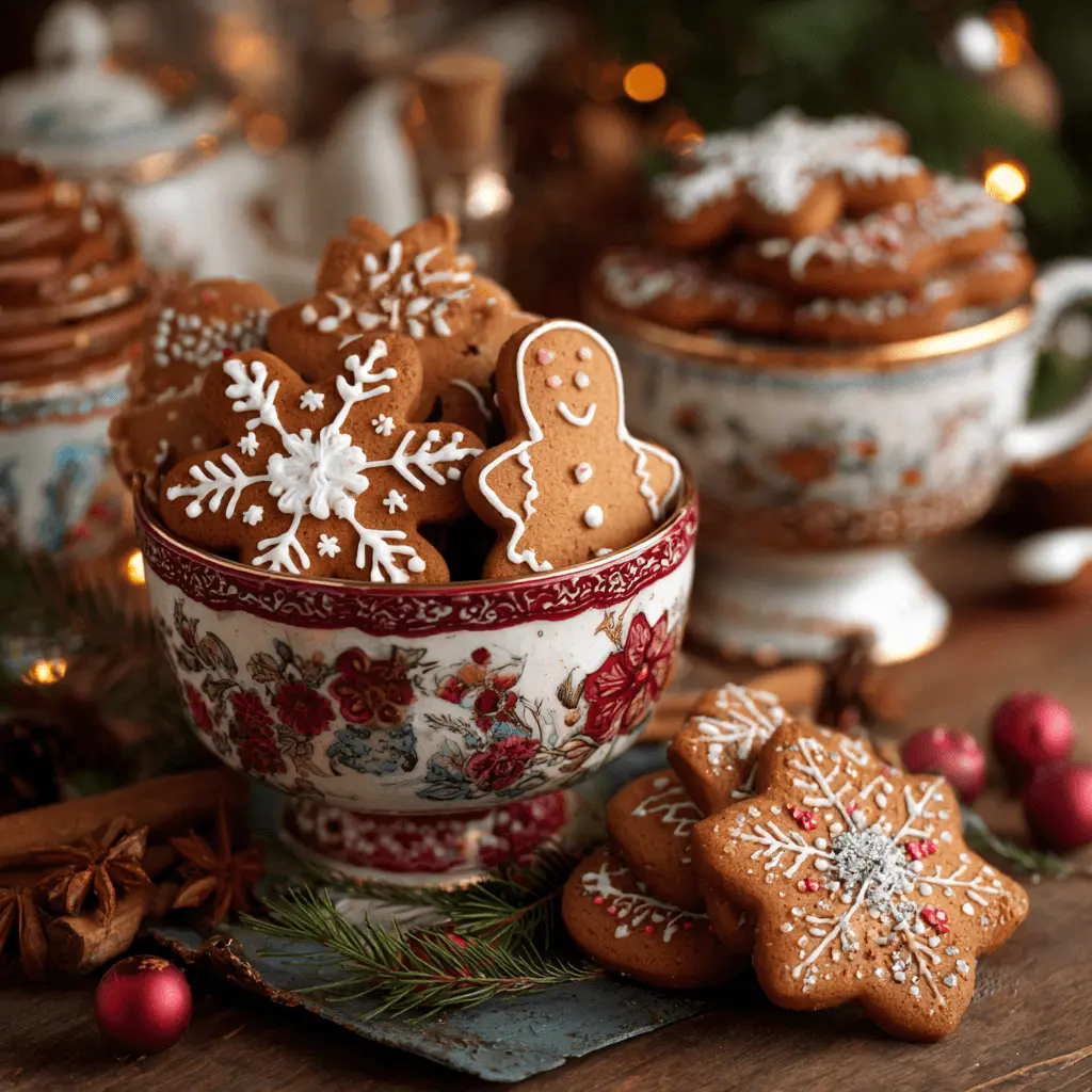 Christmas Gingerbread Cookies – A Festive Classic for the Holidays 4 Christmas Gingerbread Cookies in dishes for serving