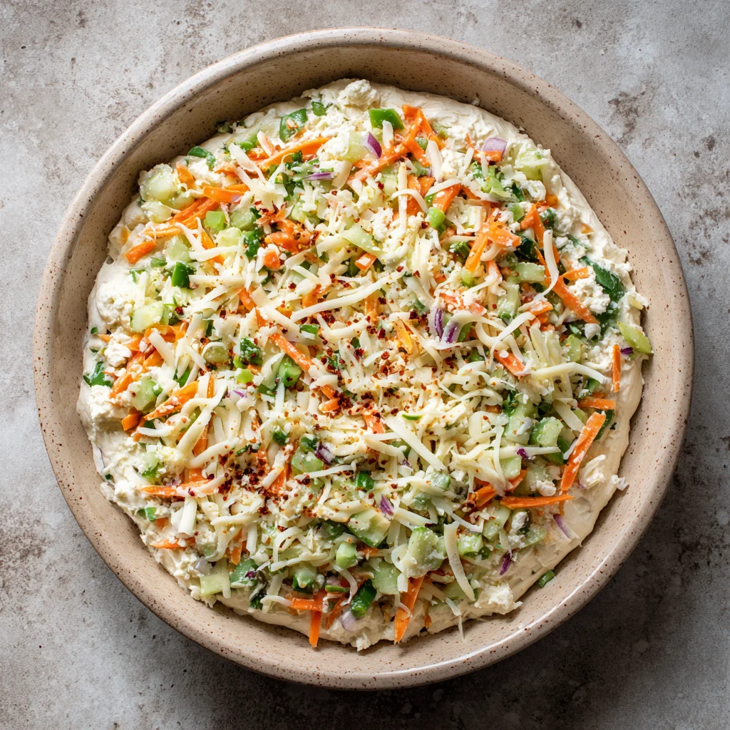 Bake the cottage cheese veggie bake until the center is set and the top is lightly golden. Let it rest for a few minutes before serving so it slices cleanly.