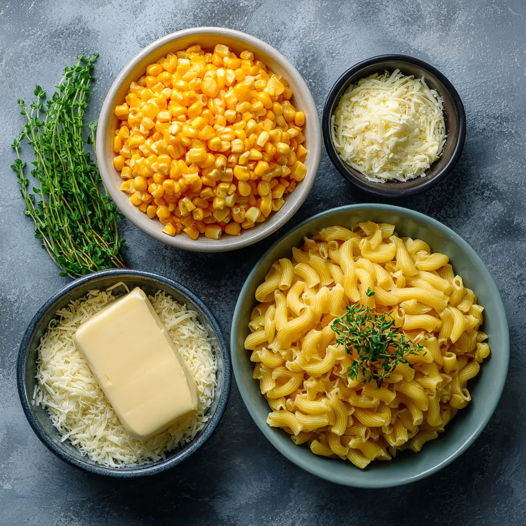 ingredients of Crockpot Cheesy Sweet Corn Pasta