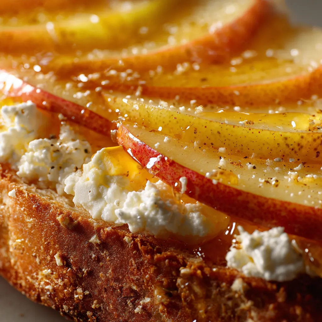 Pear Honey Ricotta Toast That Feels Elegant, Light, and Comforting 6 Extreme close up ultra realistic shot of pear hon
