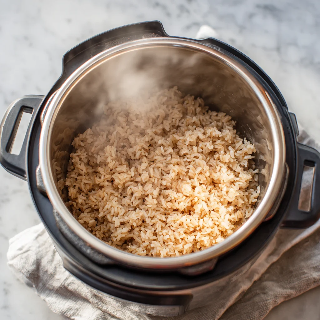 Instant Pot Brown Rice Recipe – Fluffy, Reliable, and Perfect Every Time 4 Brown rice and water in instant pot before cooking