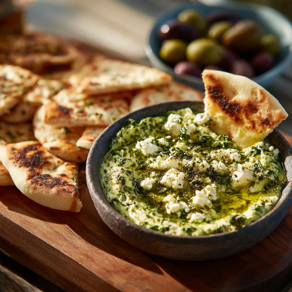 Green Olive and Feta Cheese Dip serving