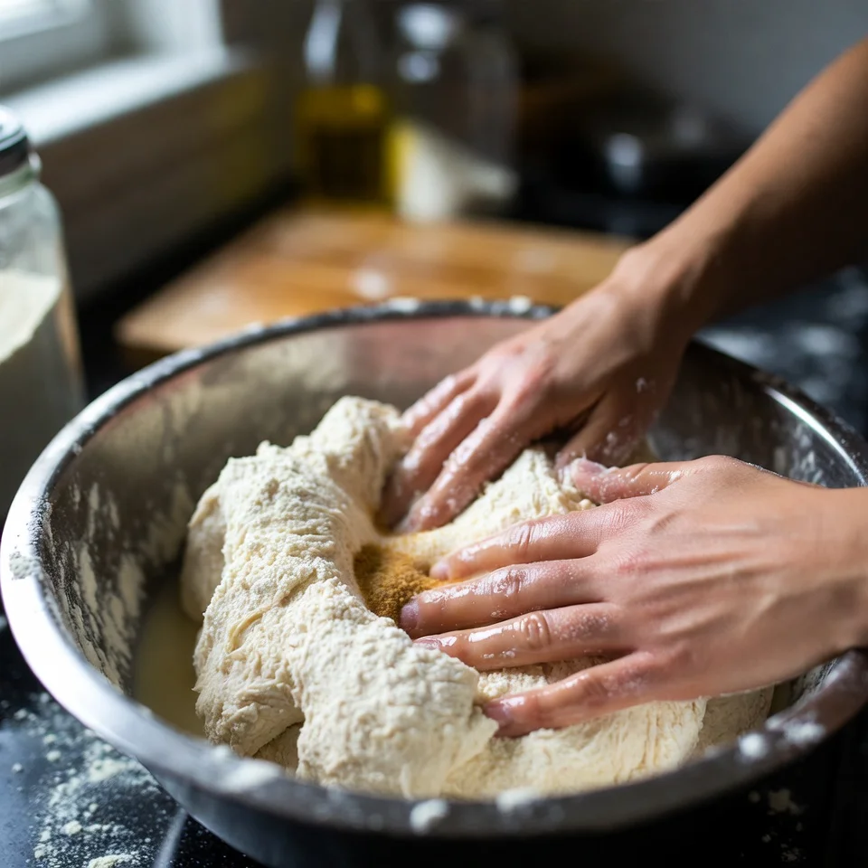Italian Pizza Dough Recipe 3 Mixing ingredients to make Italian pizza dough