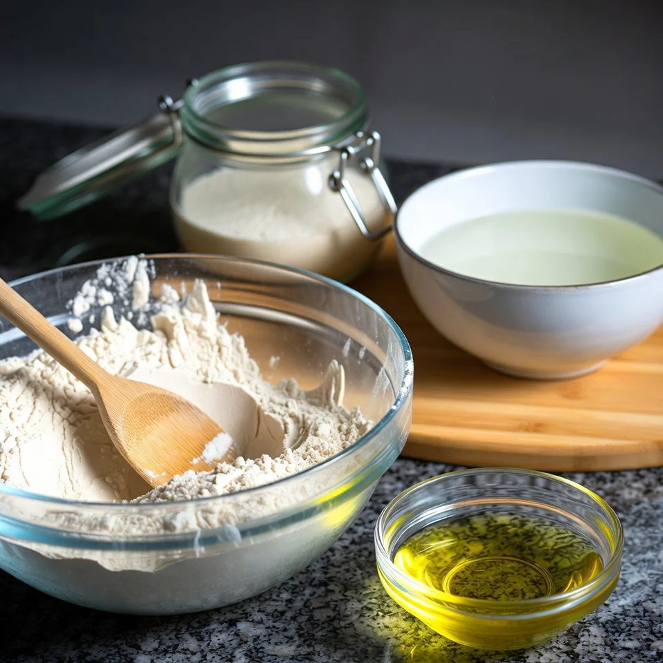 Italian Pizza Dough Recipe 2 Ingredients prepared for Italian pizza dough on kitchen counter