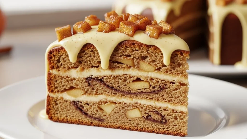 Mouthwatering Apple Fritter Cake – Warm, Cozy, and Impossible to Forget 5 Slice of mouthwatering apple fritter cake ready to serve