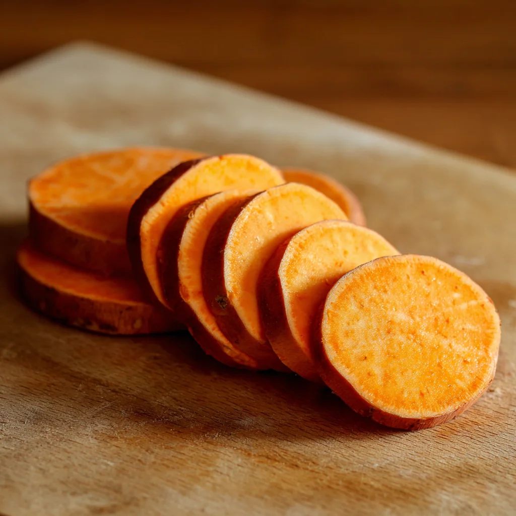 Sliced sweet potatoes for roasting