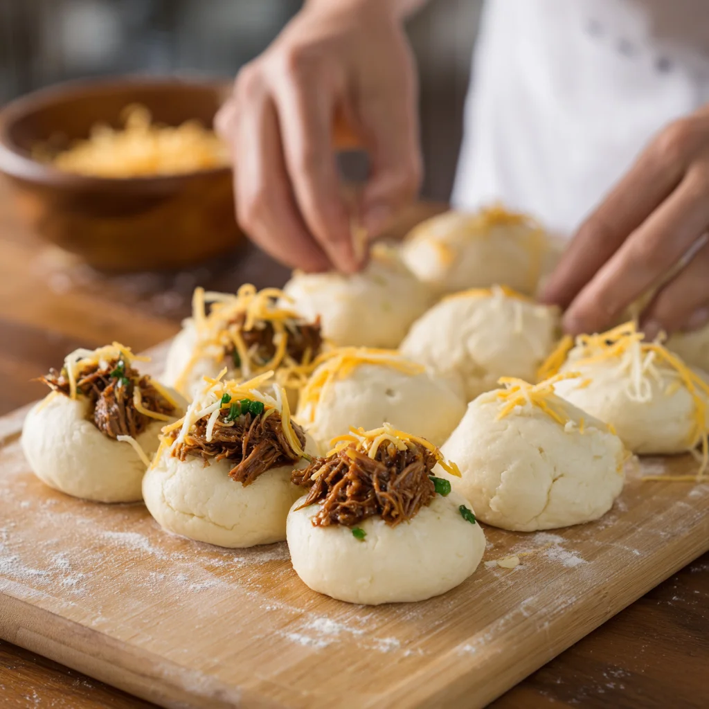 Smoked Brisket Beer Cheese Pretzel Bombs – Bold, Cheesy, and Made for Sharing 3 Divide dough into small portions, flatten each piece,