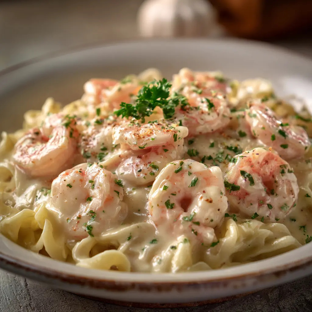 Creamy Garlic Shrimp Sauce on pasta