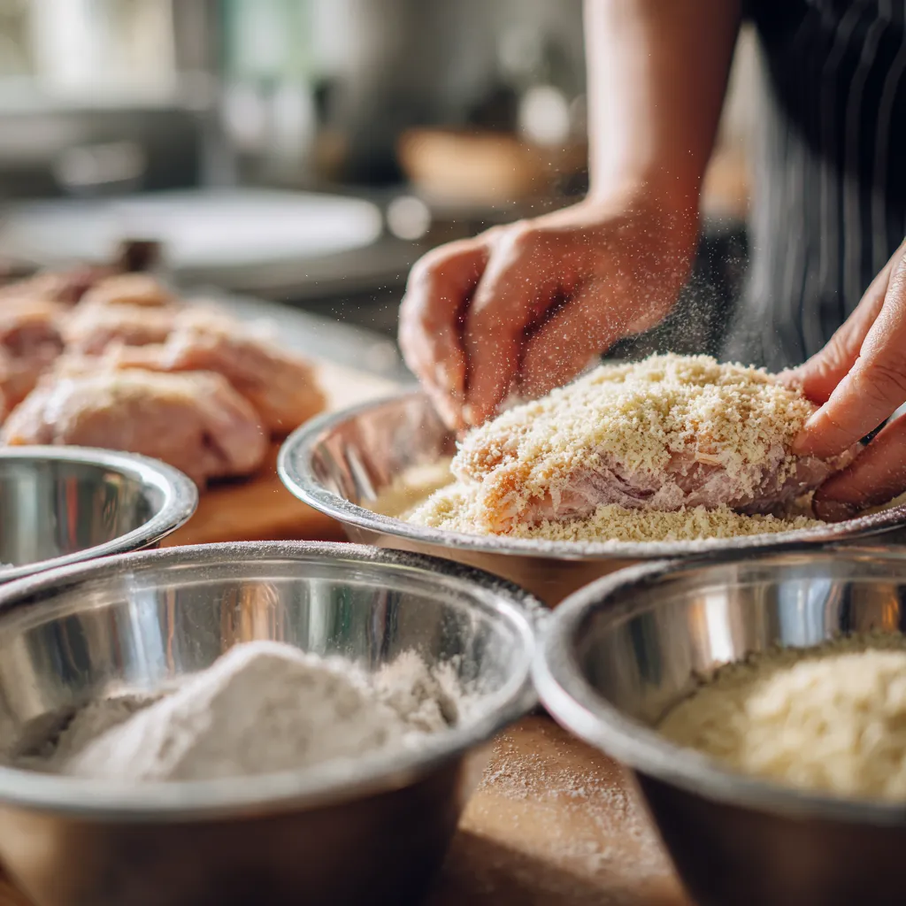 Crispy Chicken Katsu Bowls That Turn Everyday Dinner into Something Special 4 putting breadcrumbs on chicken