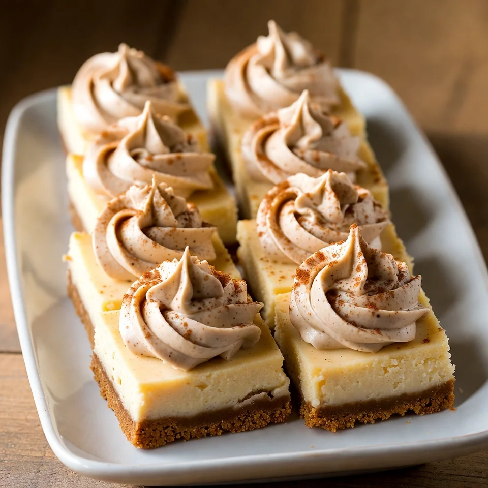 Vanilla cheesecake bars with chai whipped cream ready to serve