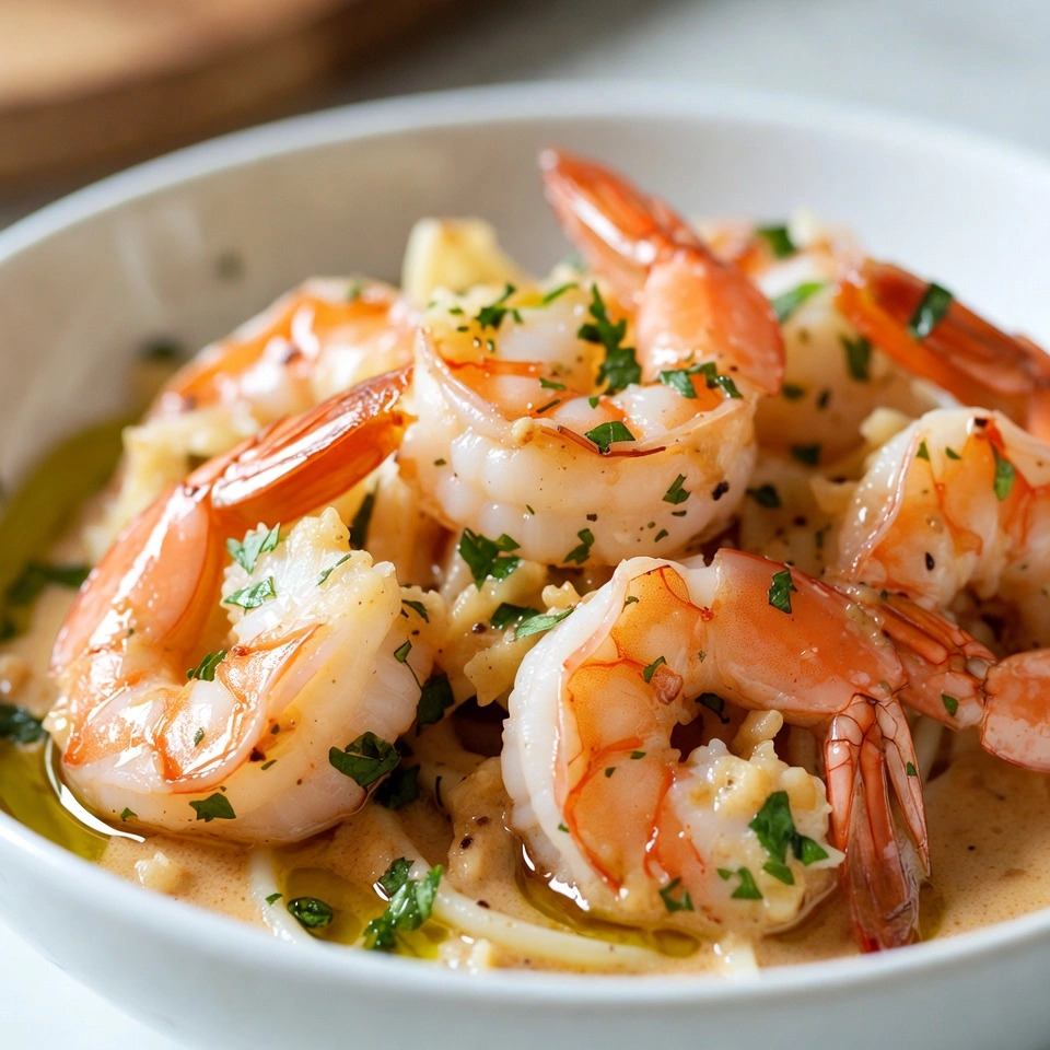 Creamy Garlic Shrimp Sauce ready to eat