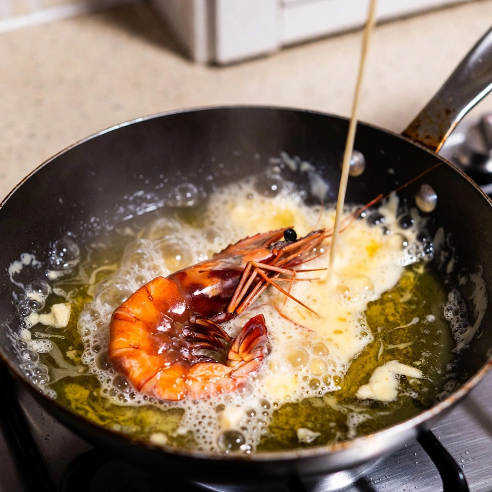 Creamy Garlic Shrimp in pan
