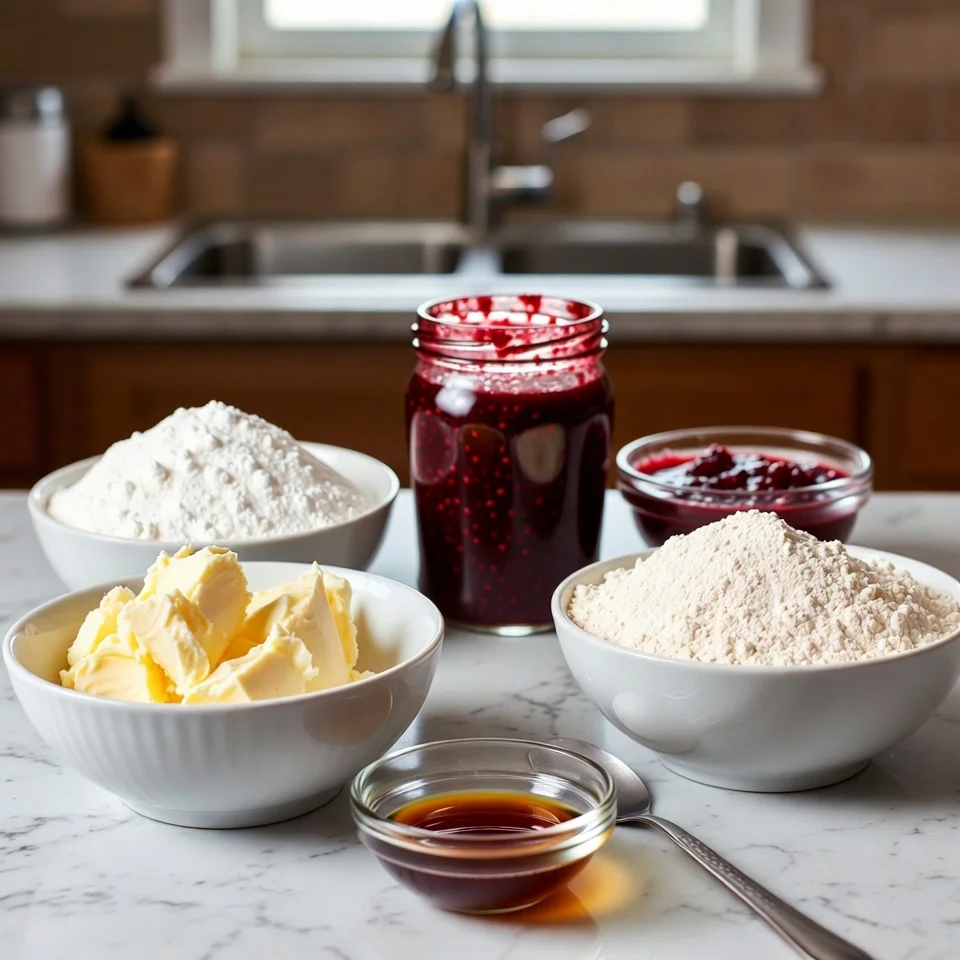 Raspberry Swirl Shortbread Cookies 2 Ingredients prepared for raspberry swirl shortbread cookies on kitchen counter