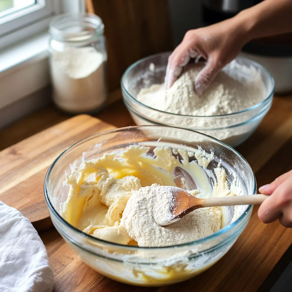 Raspberry Swirl Shortbread Cookies 3 Mixing shortbread dough for raspberry swirl cookies