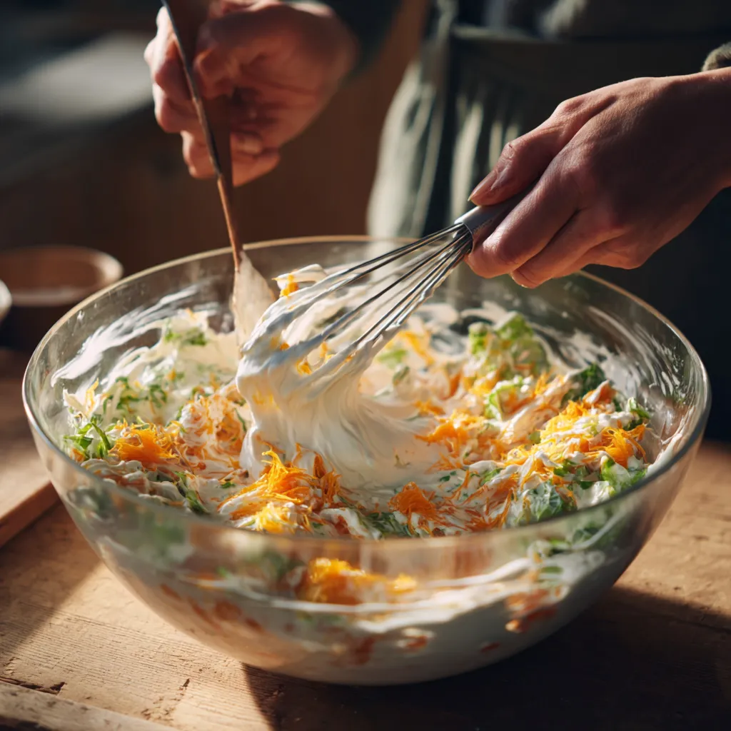 Orange Dream Salad That Feels Creamy, Bright, and Nostalgically Comforting 5 making salad