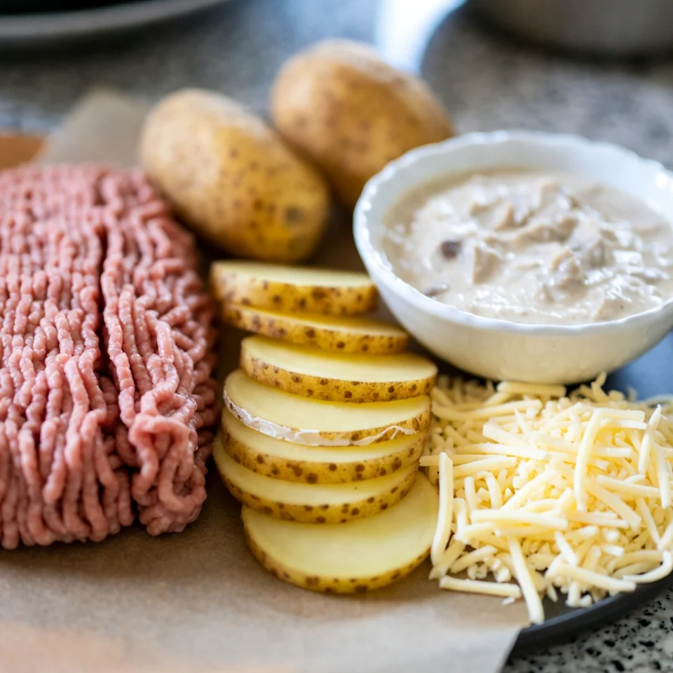 ingredients used in 5-Ingredient Hamburger Potato Casserole