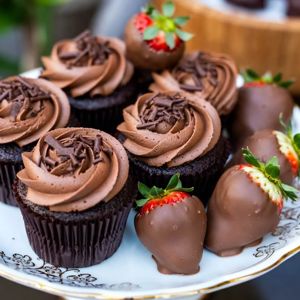 Chocolate Covered Strawberry Topped Cupcakes
