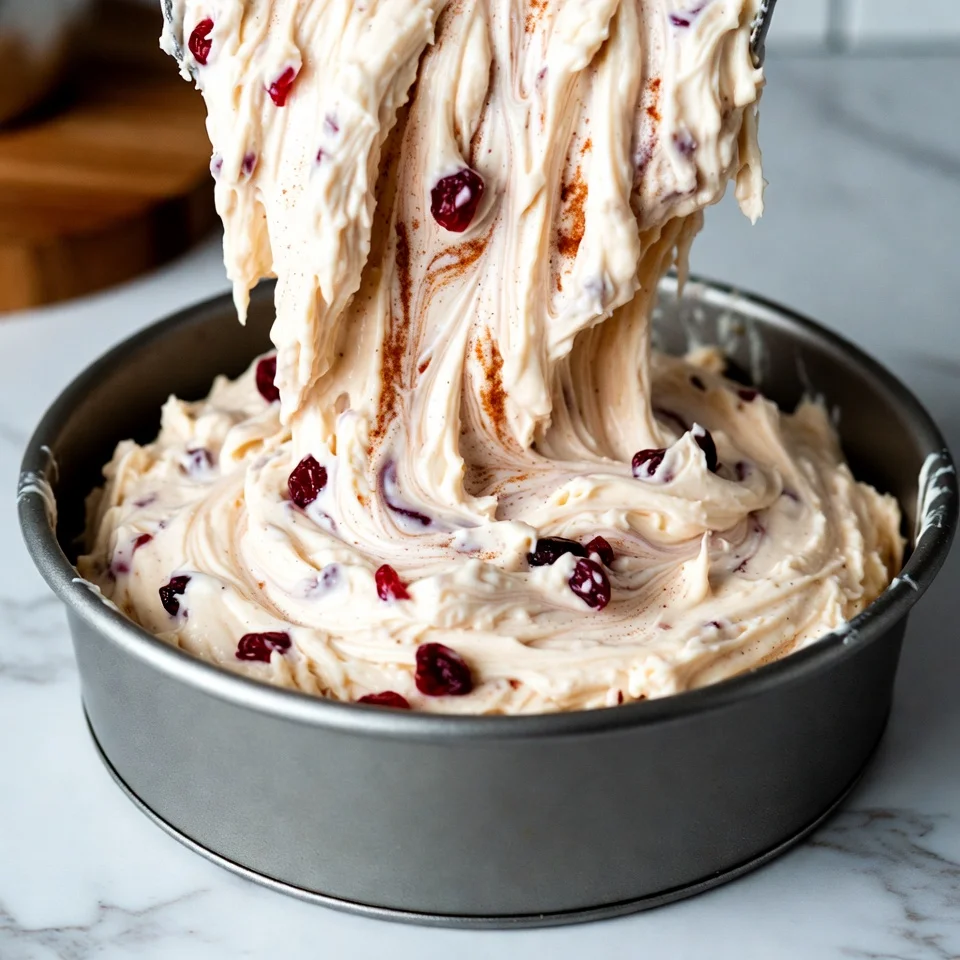 Cranberry and cinnamon swirled into cheesecake batter