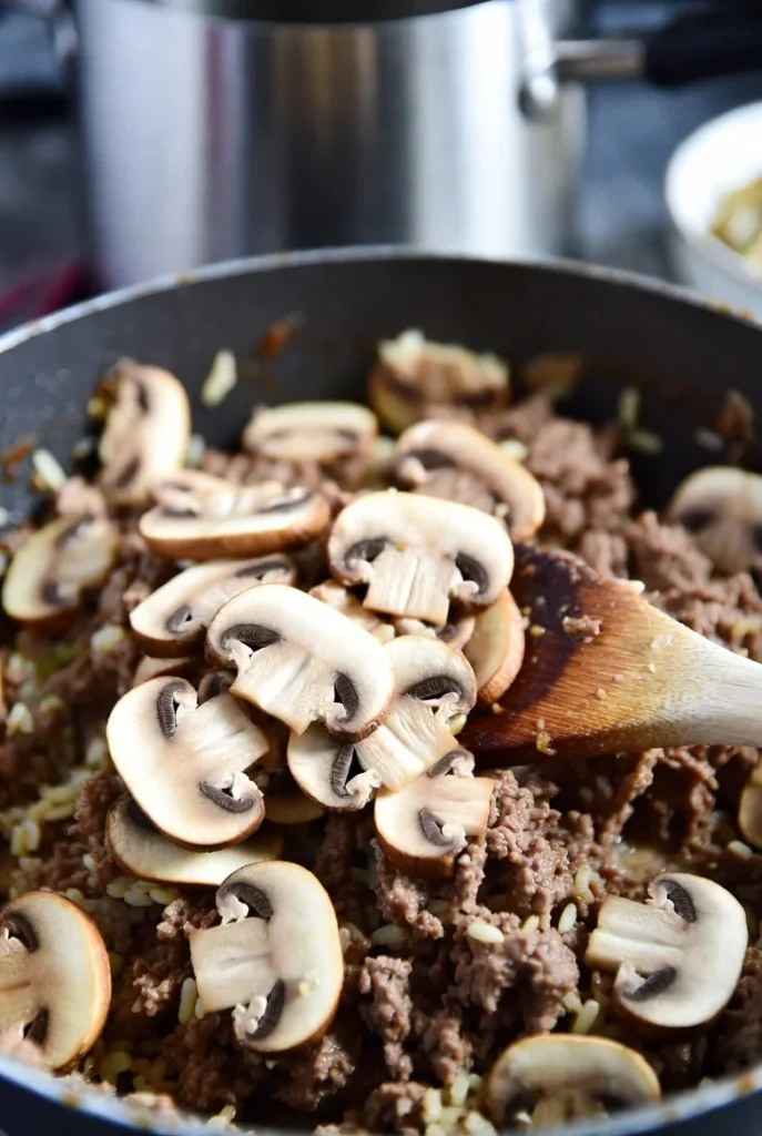 pan and cook ground beef with onion until browned