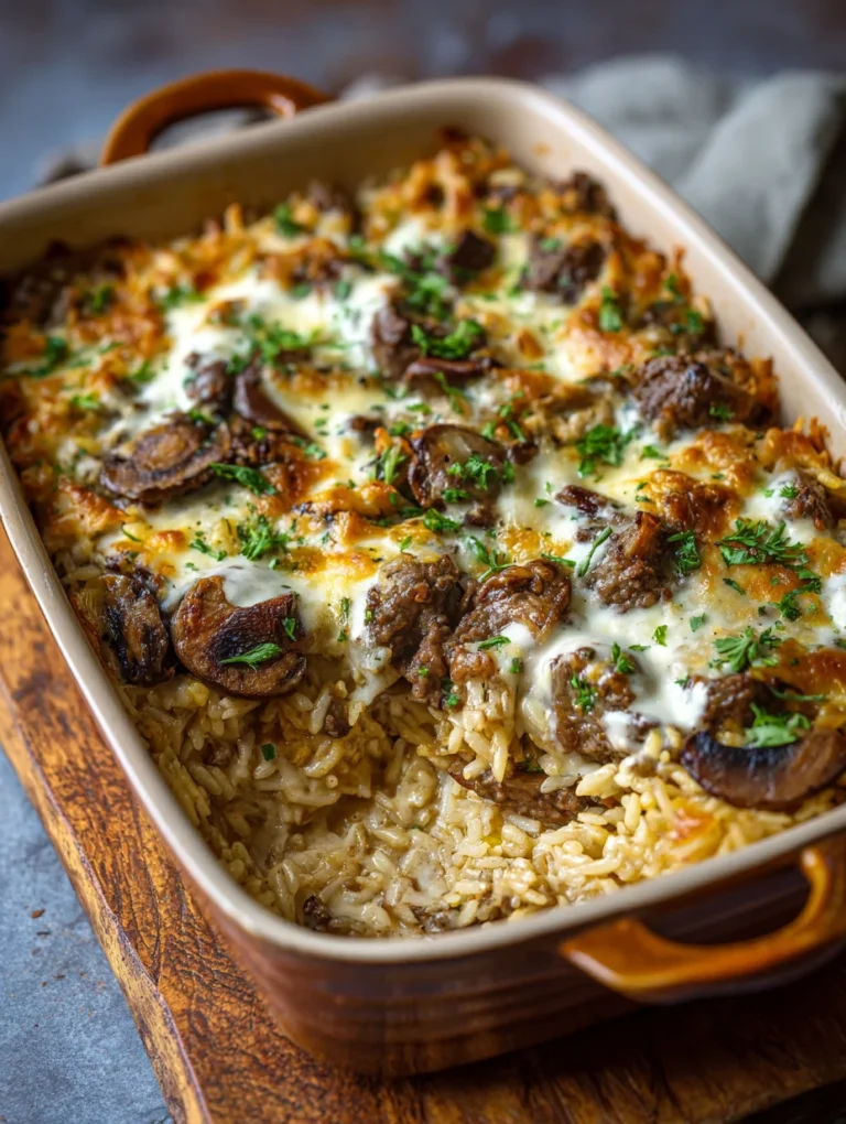Creamy Beef and Rice Mushroom Bake – Comforting, Cheesy, and Perfect for Busy Nights 7 Creamy Beef and Rice Mushroom Bake