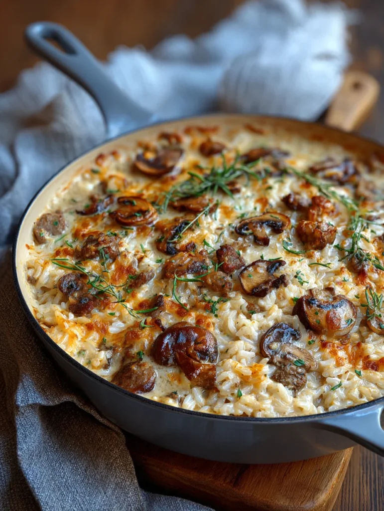 Creamy Beef and Rice Mushroom Bake