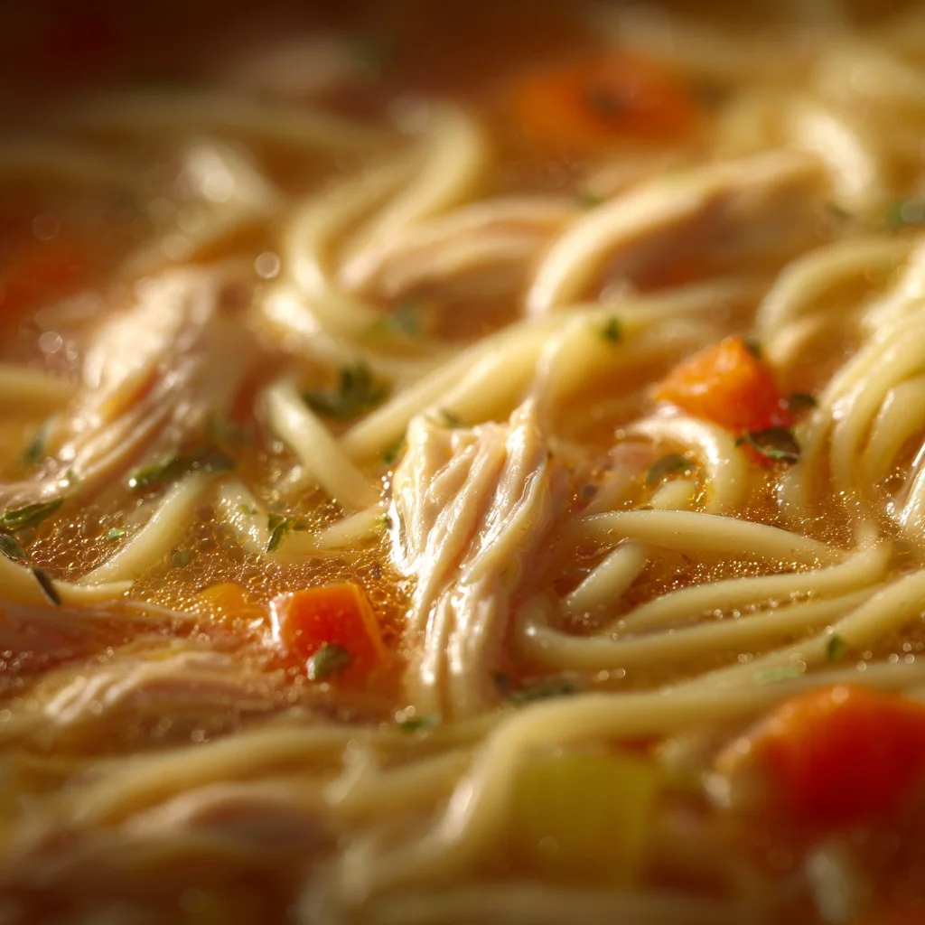 Crockpot Chicken Noodle Soup close up