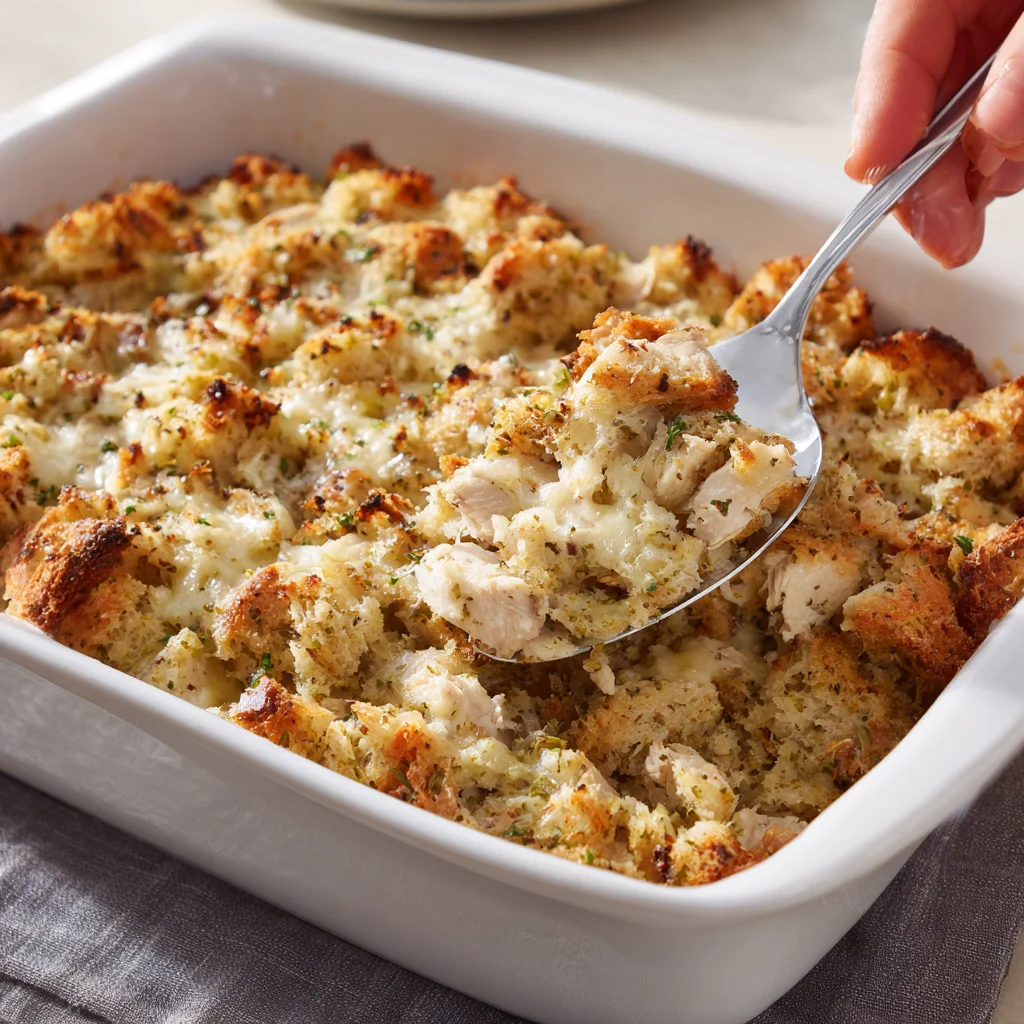 Spoon the stuffing evenly over the chicken