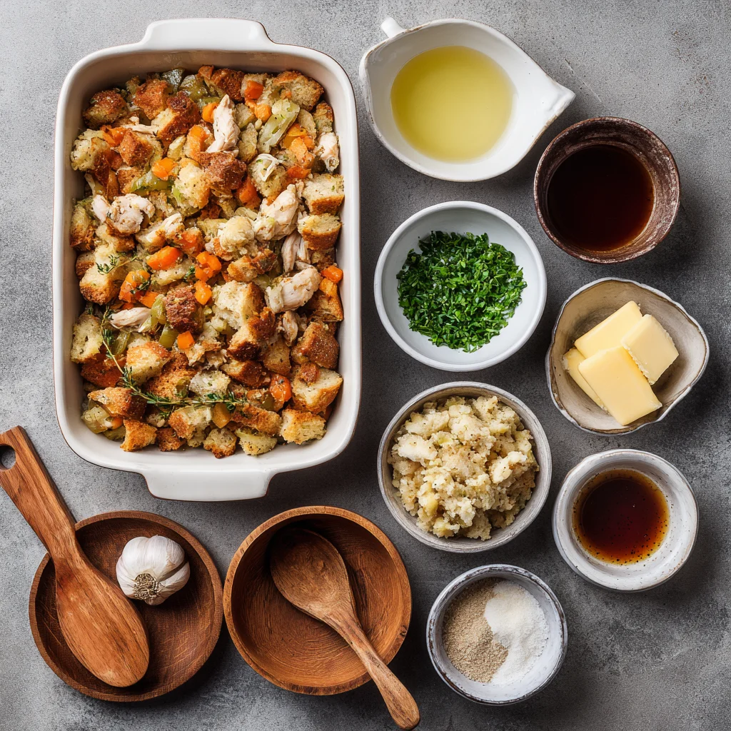 Ingredients of Dolly’s Chicken and Stuffing Casserole