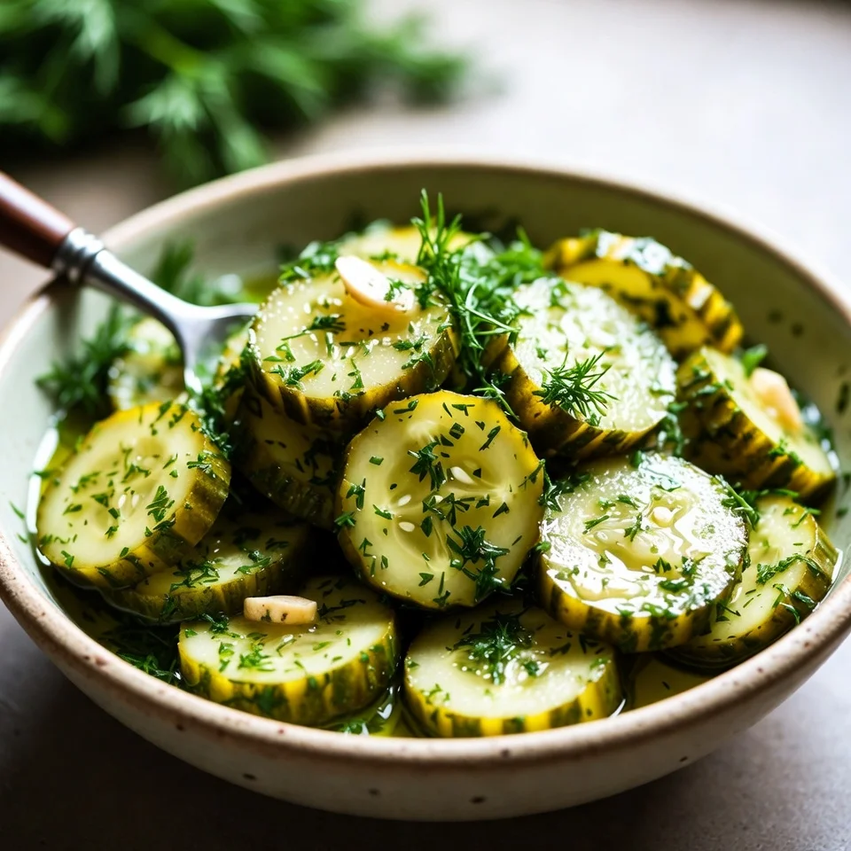 Garlic Dill Cucumbers in bowl