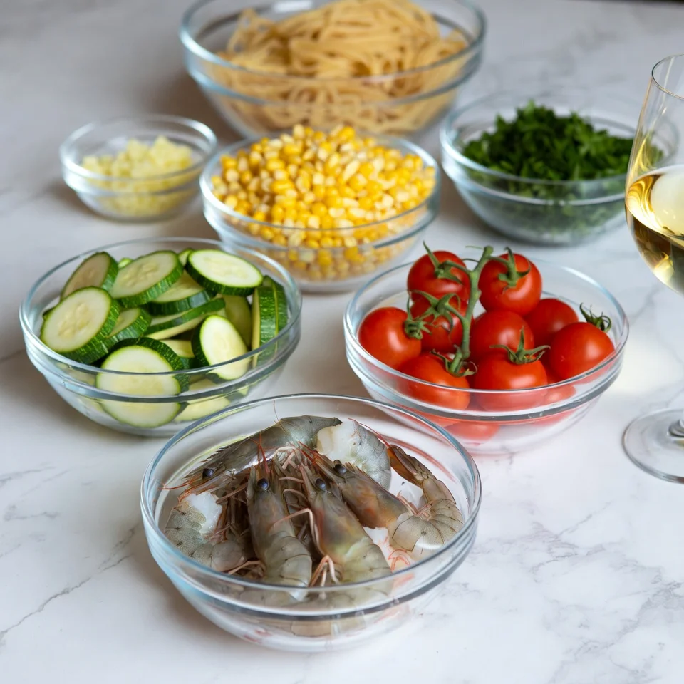 Linguine with Zucchini Corn and Shrimp 2 Ingredients Linguine with Zucchini Corn and Shrimp