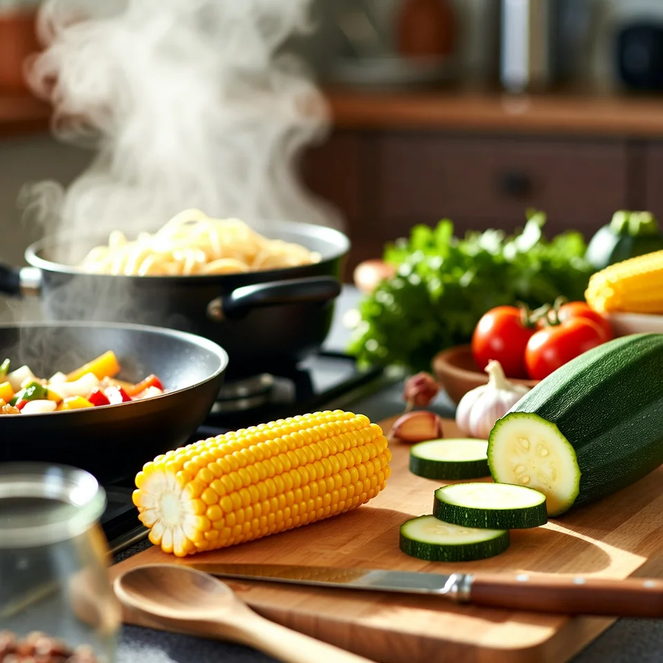 Linguine with Zucchini Corn and Shrimp 4 shrimp sautéed for linguine with zucchini corn and shrimp