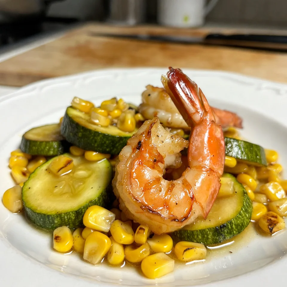 Linguine with Zucchini Corn and Shrimp 5 corn zucchini pasta vegetables cooking