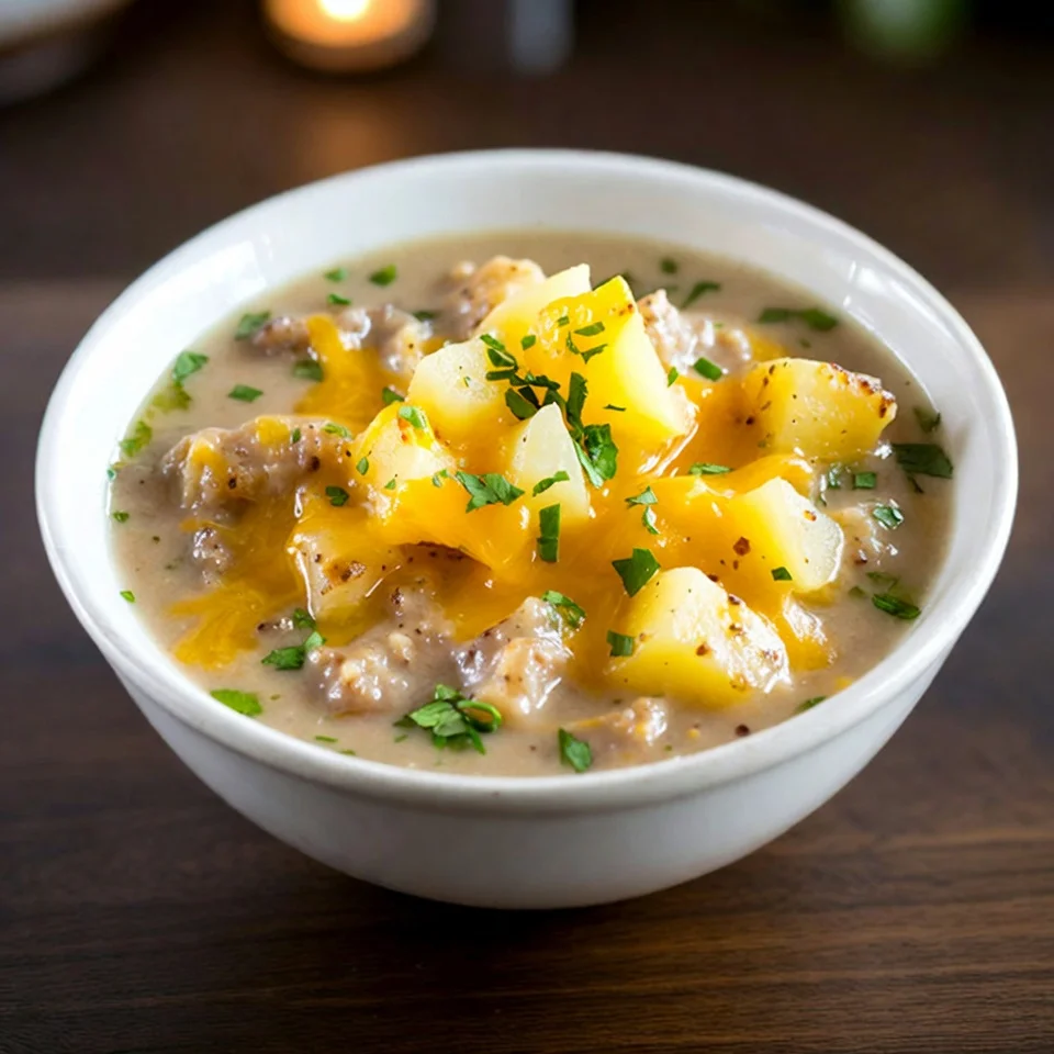 Soup being partially blended to creamy texture 