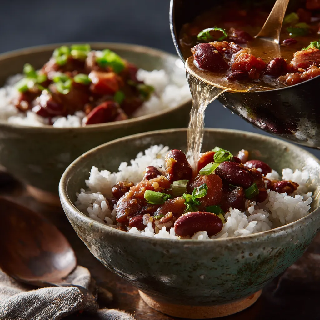 serving the Louisiana Red Beans and Rice