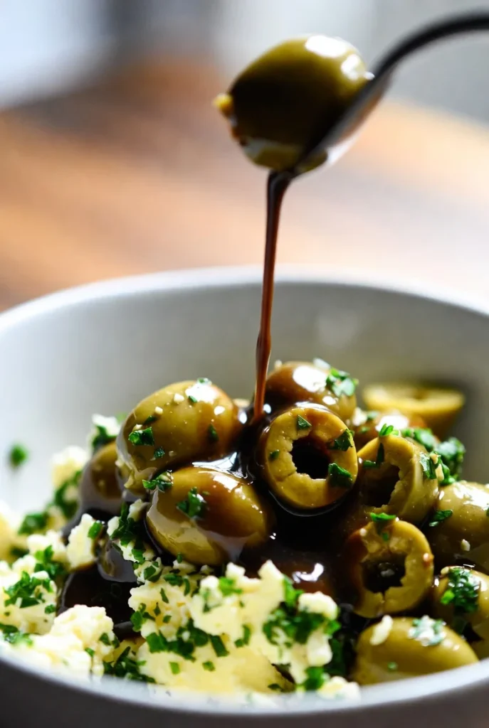 Tossing cheese and salami for easy marinated cheese appetizer